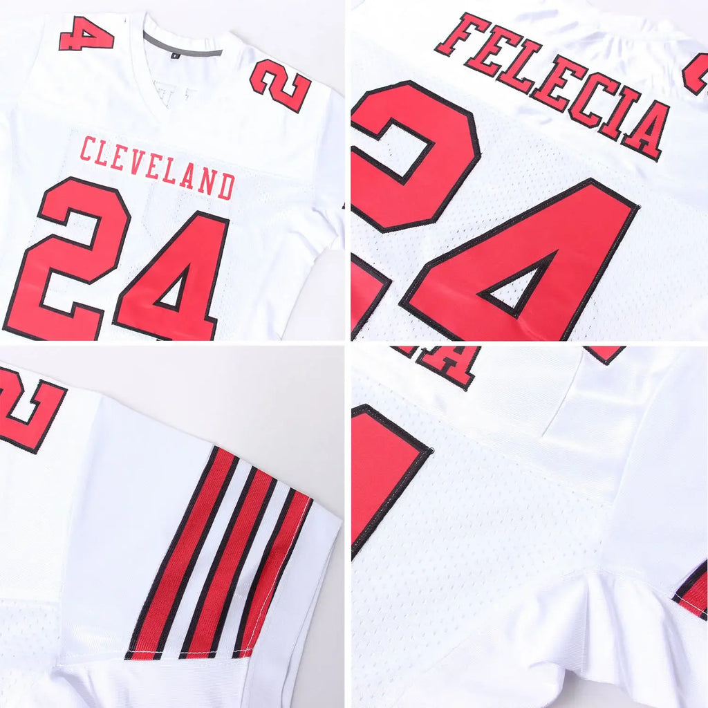 Custom Mesh Football Jersey White Red Black Pro Style Sublimation, Custom Name Number, Men Youth Unisex