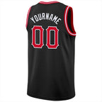 Custom Basketball Jersey Black Red White Round Neck Rib Knit Sublimation, Team Uniform Kit, Custom Name Number, Unisex Men Women Youth