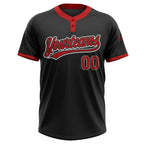 Custom 2-Button Softball Jersey Black Red White Sublimation, Custom Name Number, Women Girls Unisex Youth