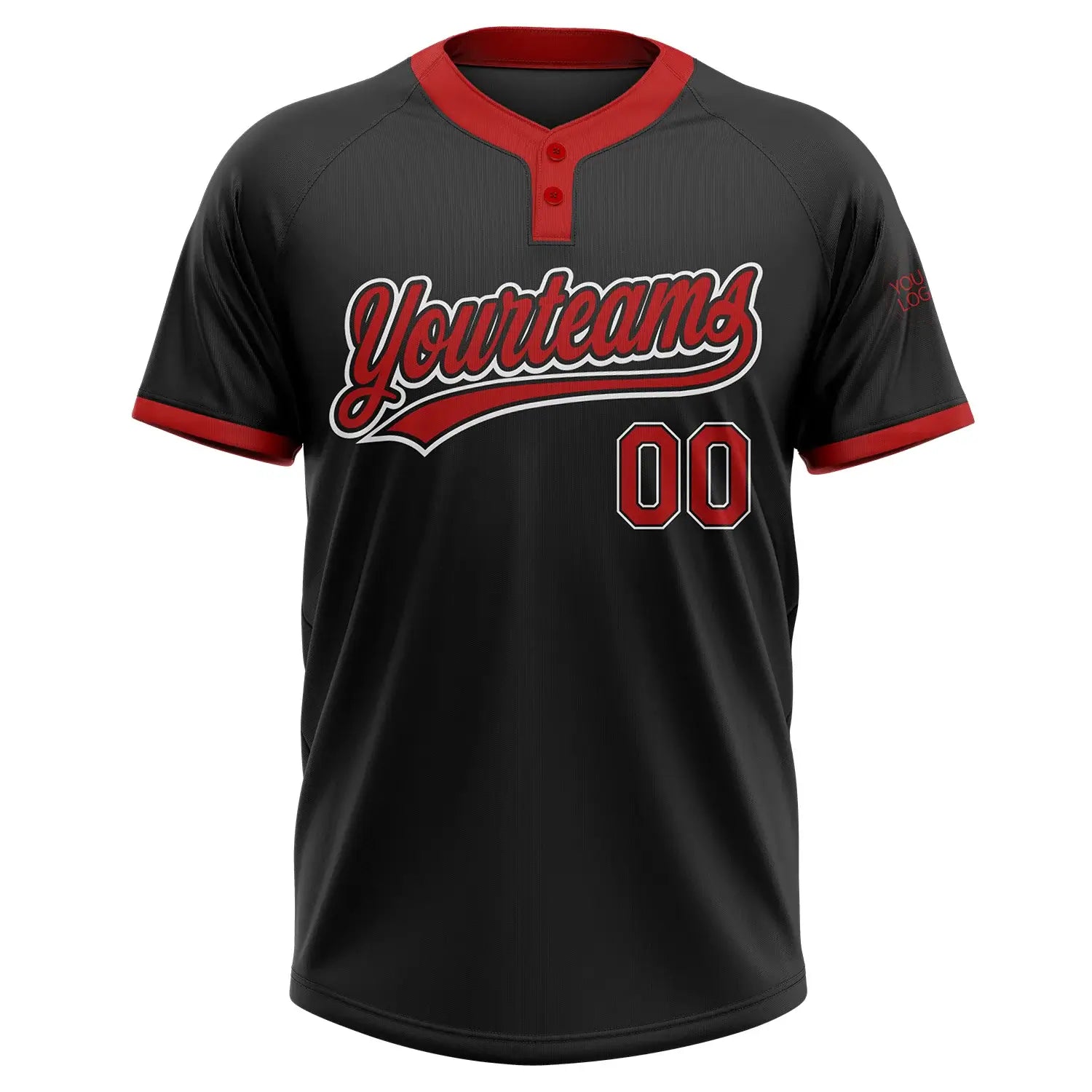 Custom 2-Button Softball Jersey Black Red White Sublimation, Custom Name Number, Women Girls Unisex Youth