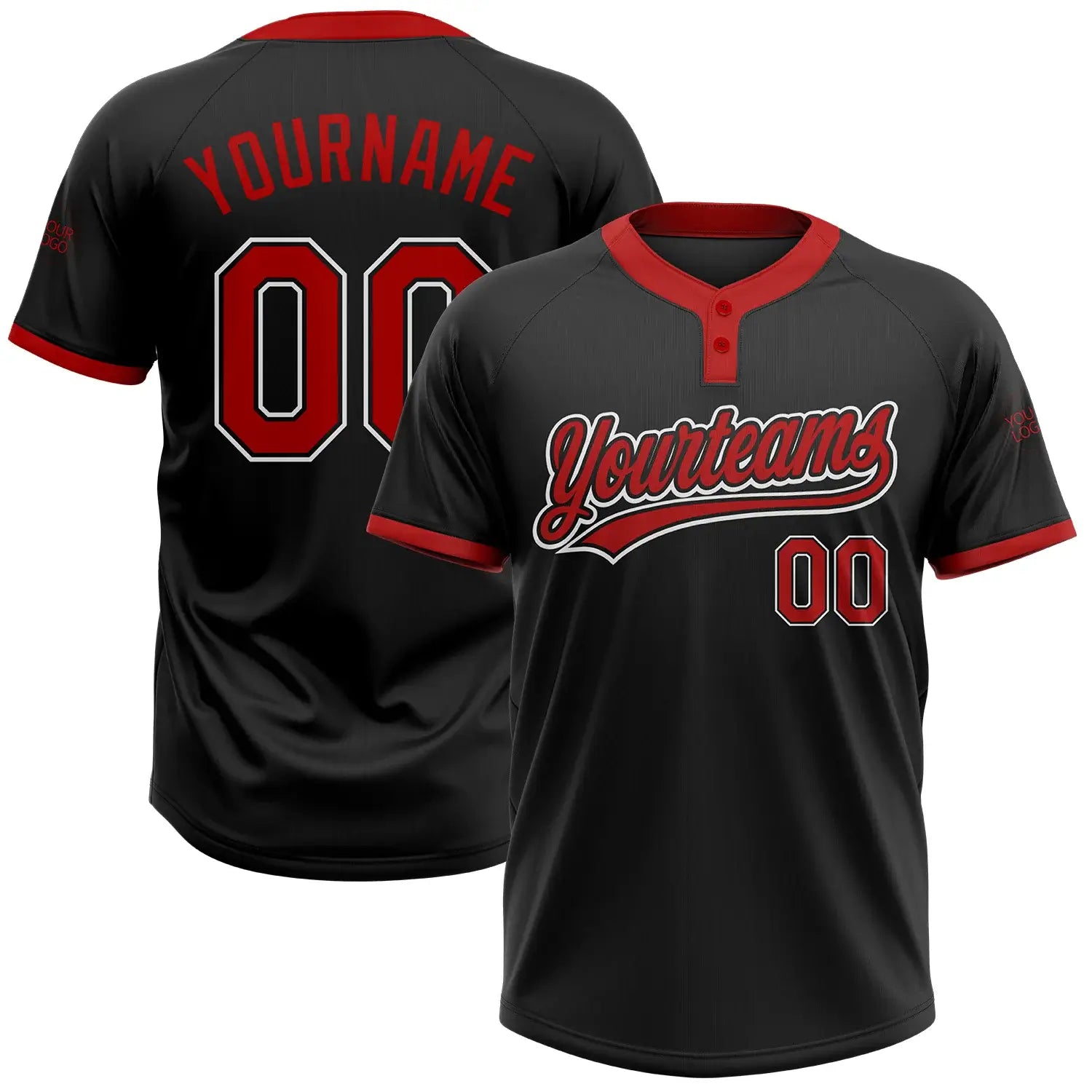 Custom 2-Button Softball Jersey Black Red White Sublimation, Custom Name Number, Women Girls Unisex Youth