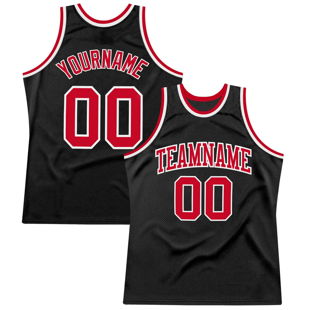 Custom Throwback Basketball Jersey Black Red White Sublimation, Team Uniform Kit, Custom Name Number, Unisex Men Women Youth