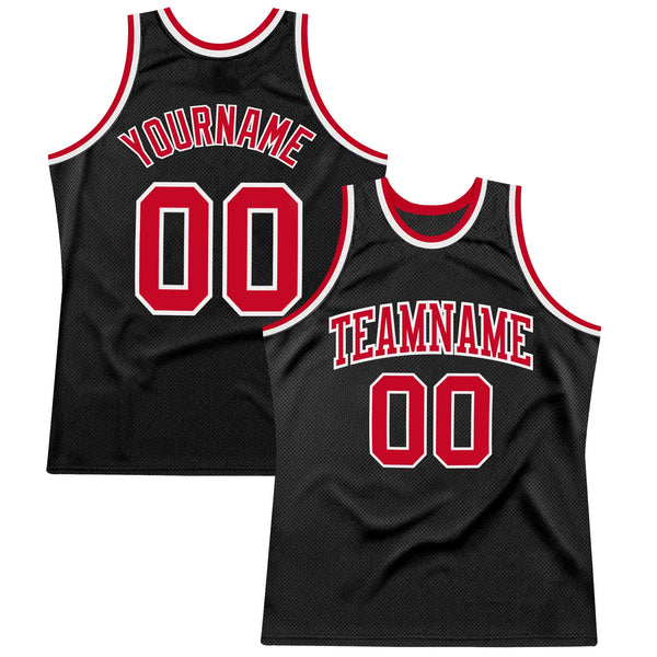 Custom Throwback Basketball Jersey Black Red White Sublimation, Team Uniform Kit, Custom Name Number, Unisex Men Women Youth