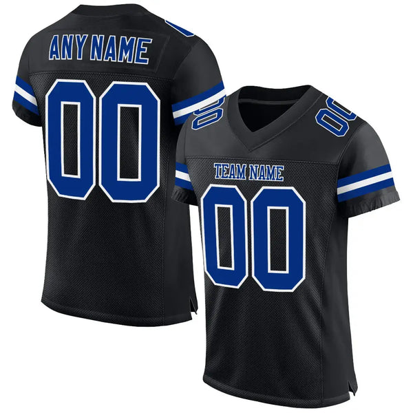 Custom Mesh Football Jersey Black Royal White Pro Style Sublimation, Custom Name Number, Men Youth Unisex