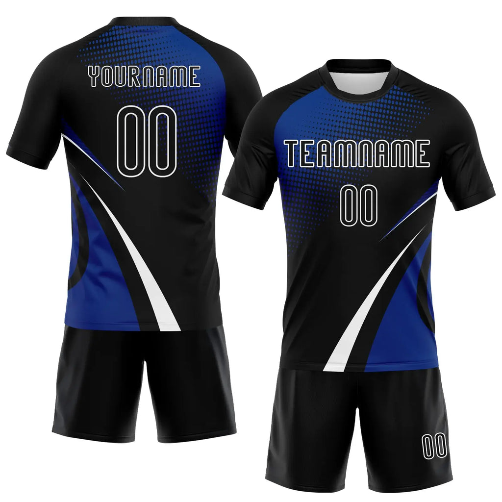 Custom Volleyball Jersey Black Thunder Blue White Lines And Dots Sublimation, Custom Name Number, Women Girls Unisex Youth