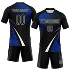 Custom Volleyball Jersey Black Thunder Blue White Lines And Dots Sublimation, Custom Name Number, Women Girls Unisex Youth