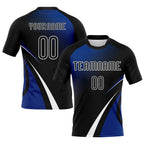 Custom Volleyball Jersey Black Thunder Blue White Lines And Dots Sublimation, Custom Name Number, Women Girls Unisex Youth