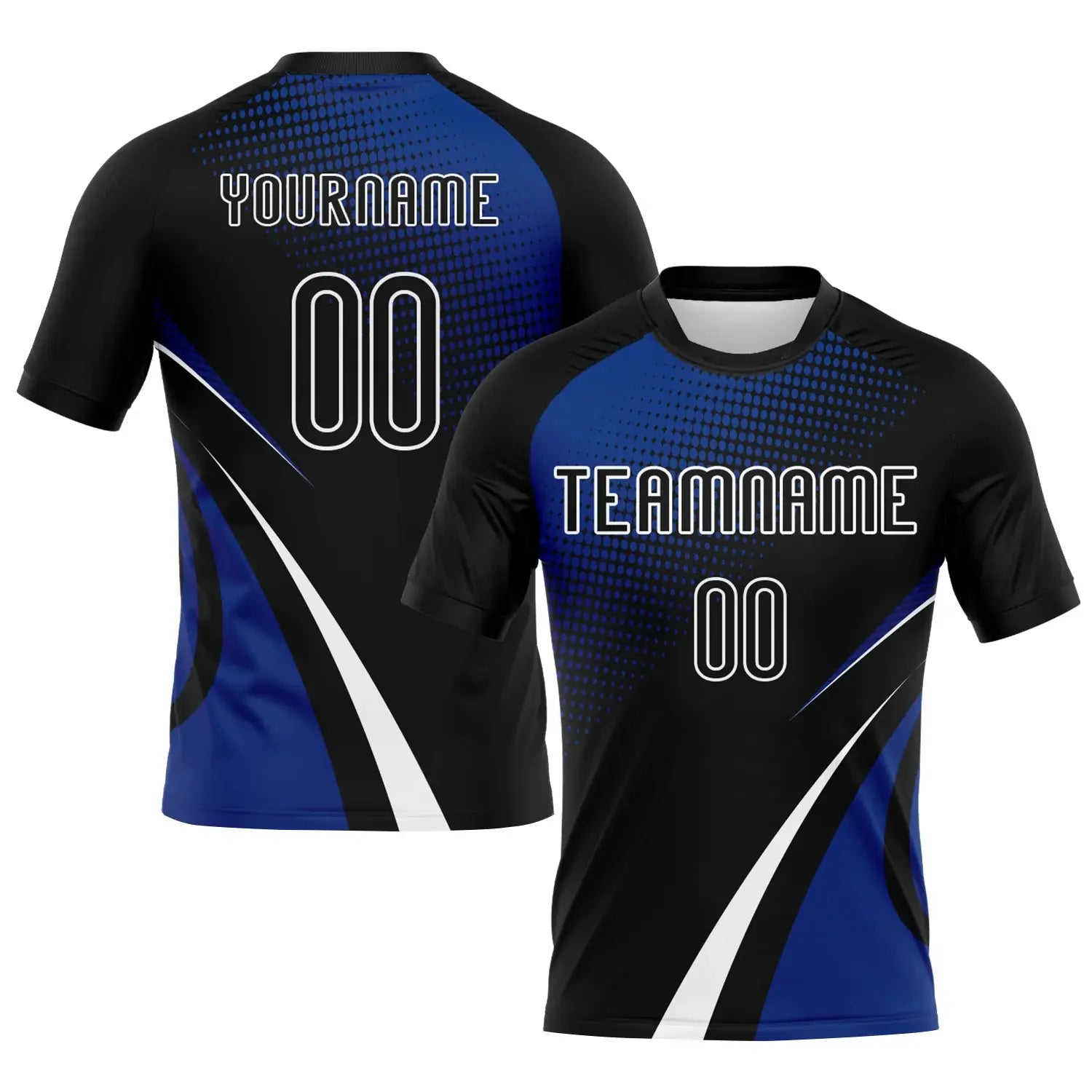 Custom Volleyball Jersey Black Thunder Blue White Lines And Dots Sublimation, Custom Name Number, Women Girls Unisex Youth