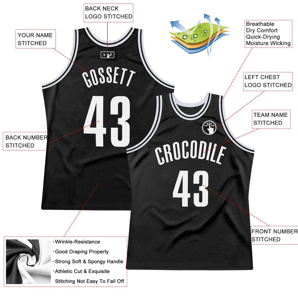 Custom Throwback Basketball Jersey Black White Sublimation, Team Uniform Kit, Custom Name Number, Unisex Men Women Youth