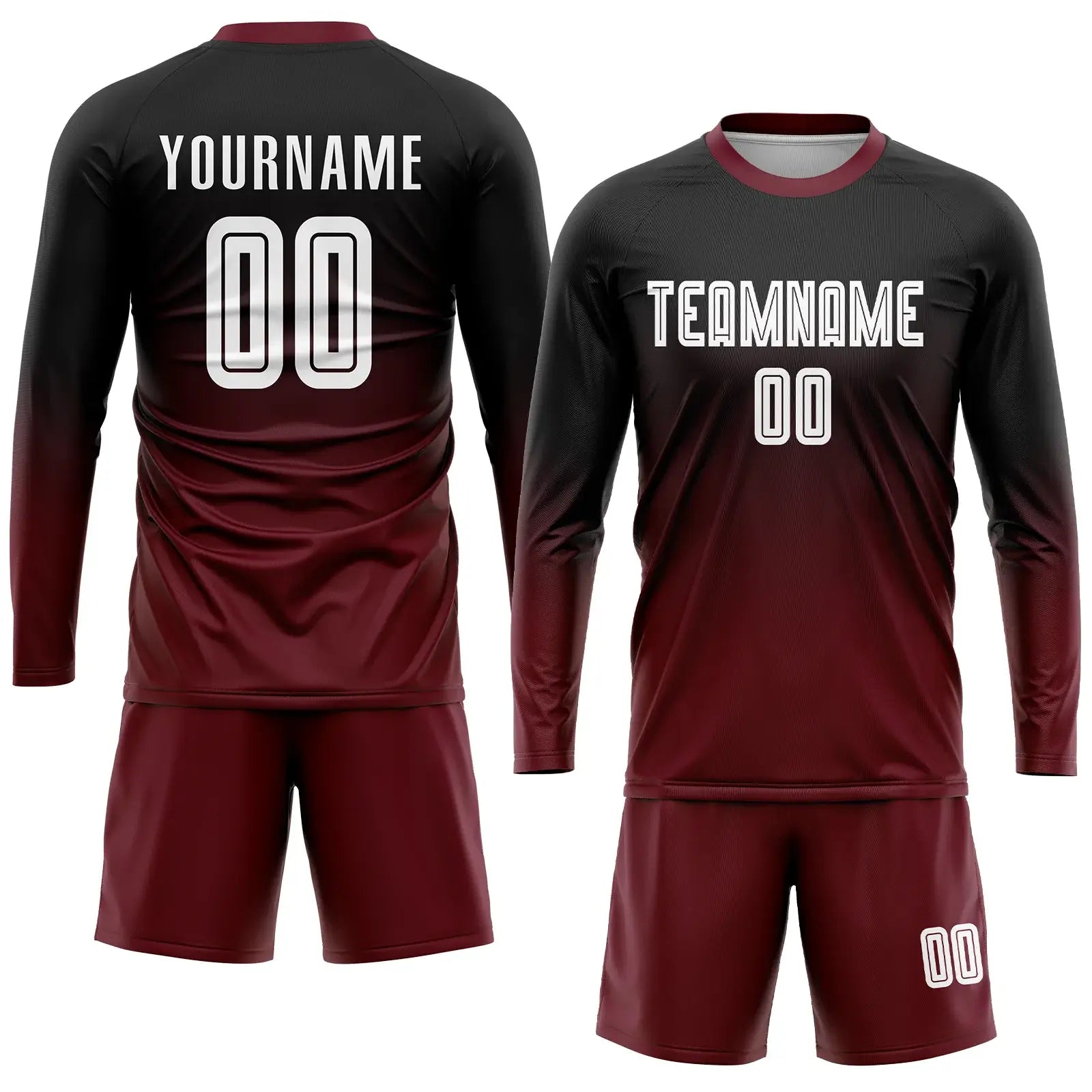 Custom Soccer Jersey Black White Crimson Fade Fashion Sublimation, Team Uniform Kit, Custom Name Number, Unisex Men Women Youth