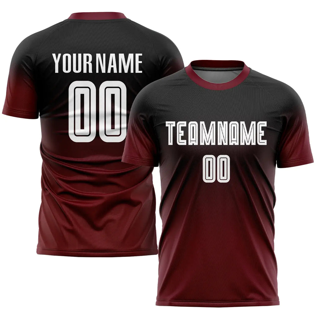 Custom Soccer Jersey Black White Crimson Fade Fashion Sublimation, Team Uniform Kit, Custom Name Number, Unisex Men Women Youth