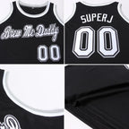 Custom Basketball Jersey Black White Gray Round Neck Rib Knit Sublimation, Team Uniform Kit, Custom Name Number, Unisex Men Women Youth