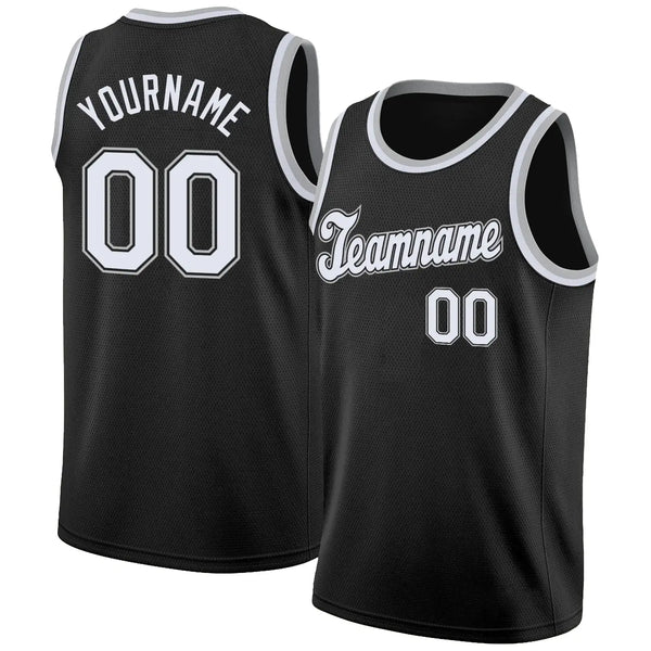 Custom Basketball Jersey Black White Gray Round Neck Rib Knit Sublimation, Team Uniform Kit, Custom Name Number, Unisex Men Women Youth