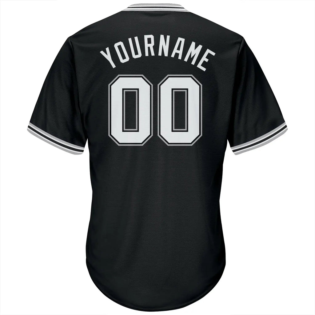 Custom Throwback Baseball Jersey Black White Gray Sublimation, Custom Name Number, Men Youth Unisex