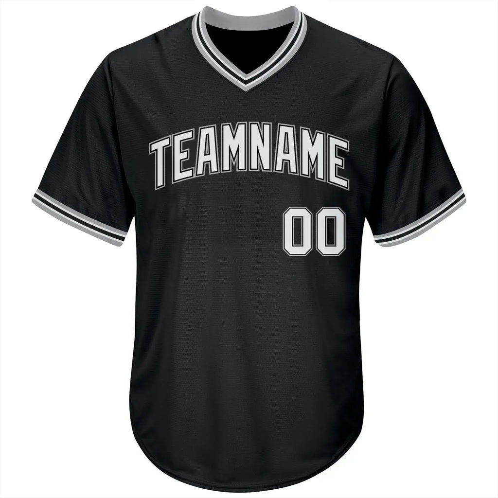 Custom Throwback Baseball Jersey Black White Gray Sublimation, Custom Name Number, Men Youth Unisex