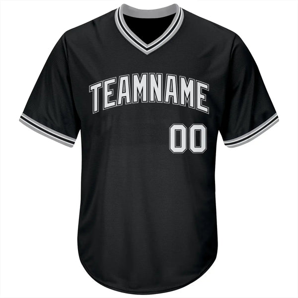 Custom Throwback Baseball Jersey Black White Gray Sublimation, Custom Name Number, Men Youth Unisex