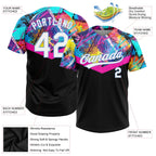 Custom 2-Button Softball Jersey 3D Pattern Black White Light Blue Sublimation, Custom Name Number, Women Girls Unisex Youth