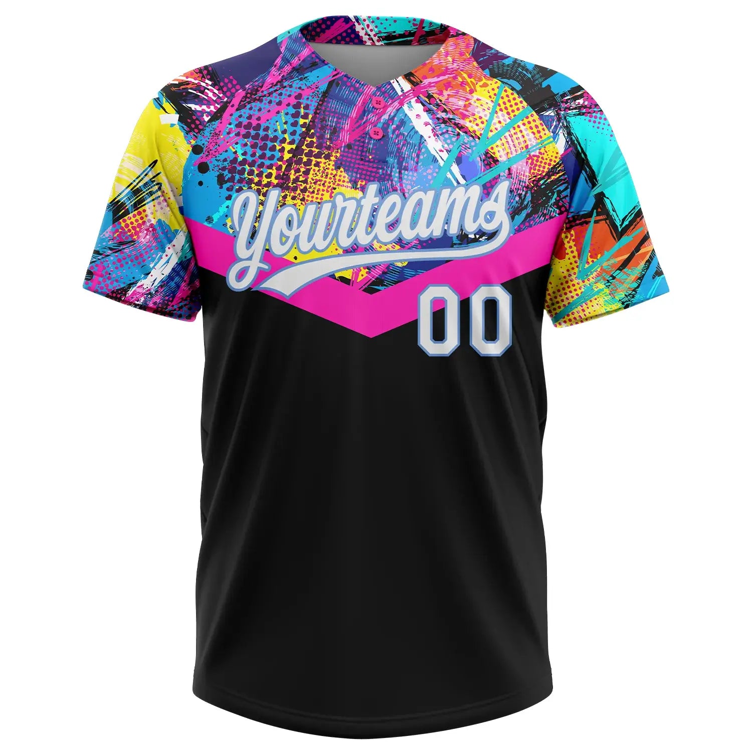 Custom 2-Button Softball Jersey 3D Pattern Black White Light Blue Sublimation, Custom Name Number, Women Girls Unisex Youth