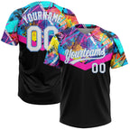 Custom 2-Button Softball Jersey 3D Pattern Black White Light Blue Sublimation, Custom Name Number, Women Girls Unisex Youth