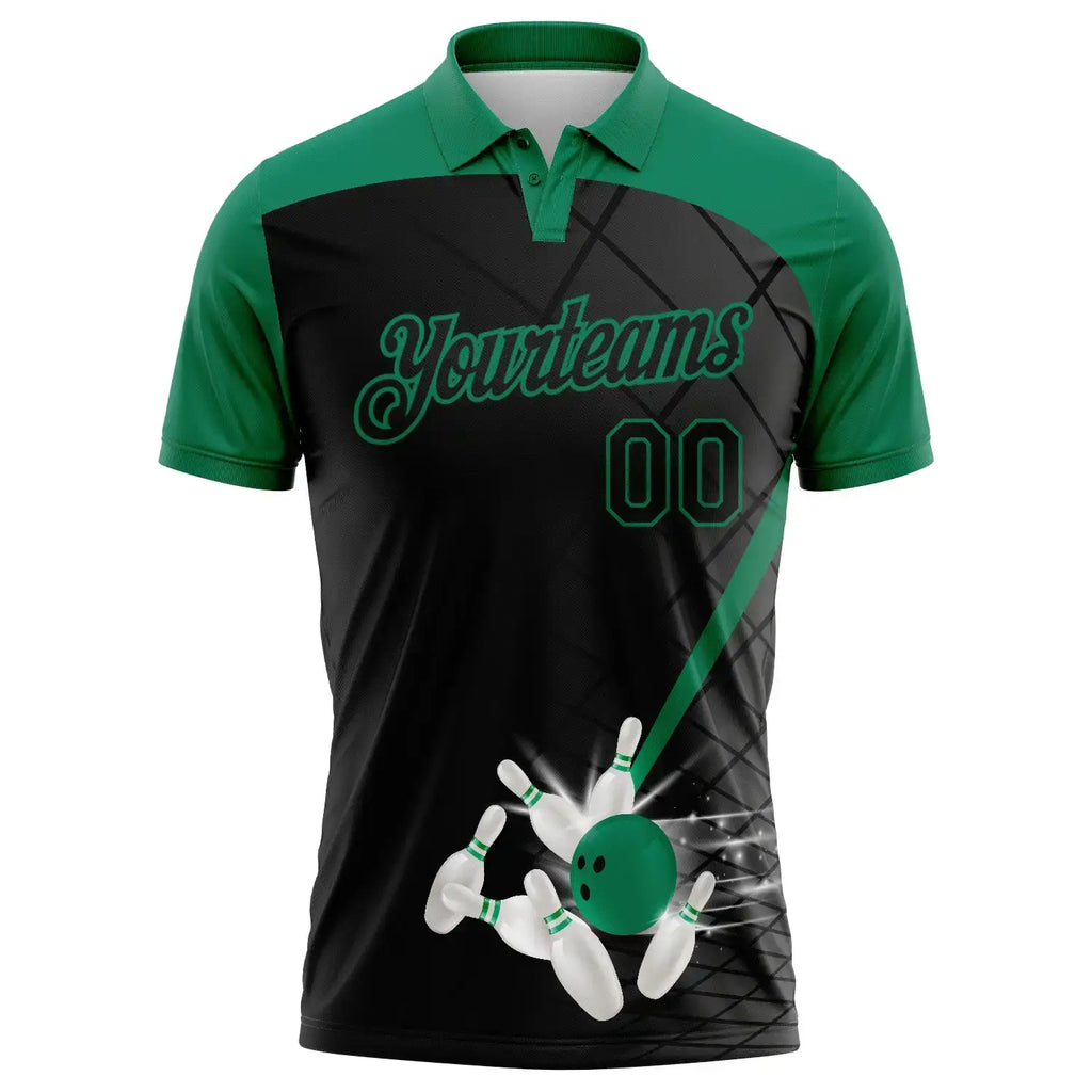 Custom Golf Polo Shirt Black Kelly Green 3D Pattern Design Bowling Performance Sublimation, Custom Logo, Men Women Unisex