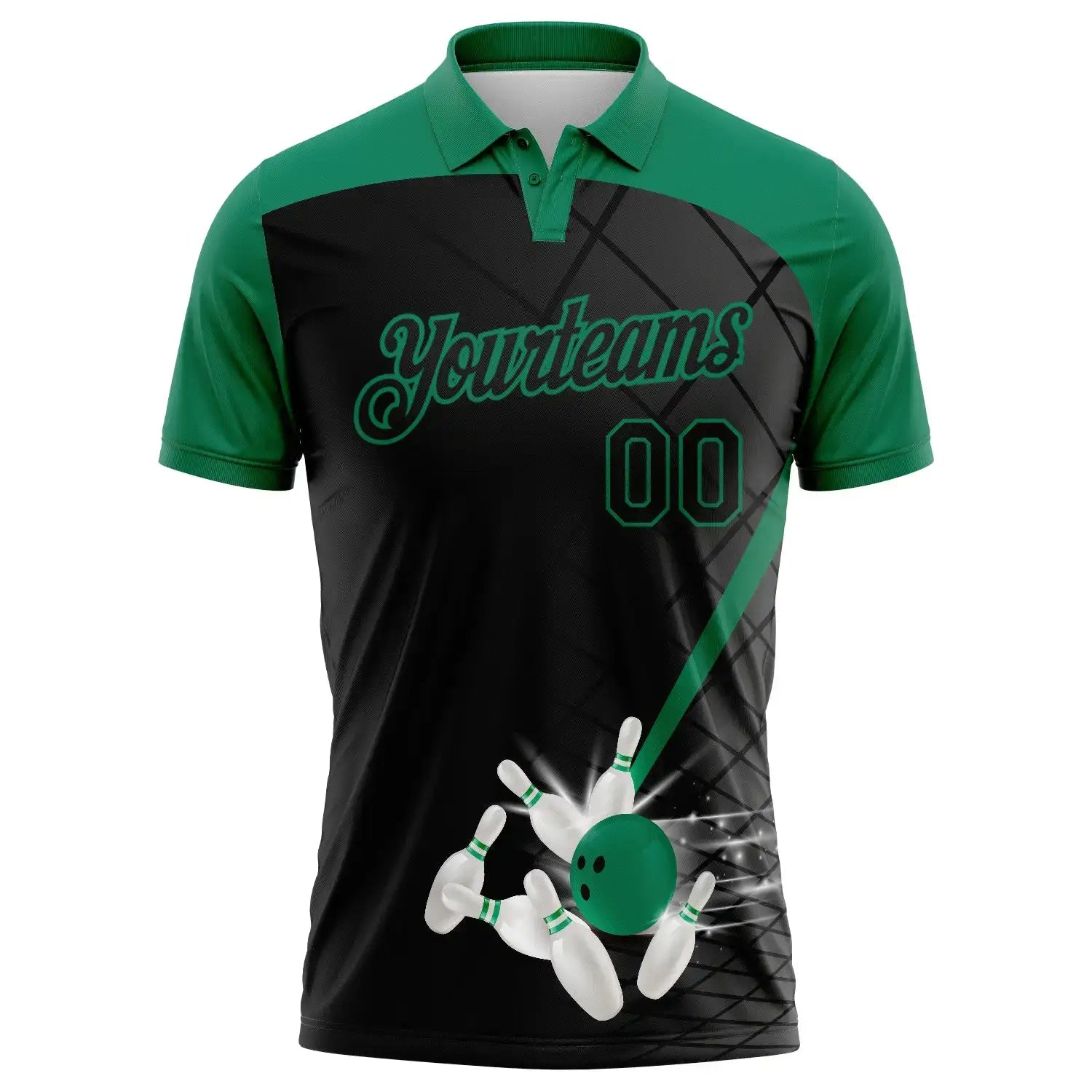 Custom Golf Polo Shirt Black Kelly Green 3D Pattern Design Bowling Performance Sublimation, Custom Logo, Men Women Unisex