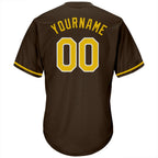 Custom Throwback Baseball Jersey Brown Gold White Sublimation, Custom Name Number, Men Youth Unisex