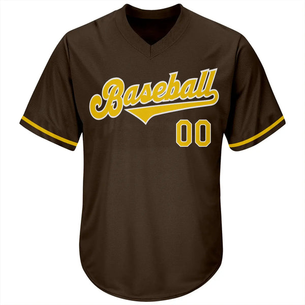 Custom Throwback Baseball Jersey Brown Gold White Sublimation, Custom Name Number, Men Youth Unisex