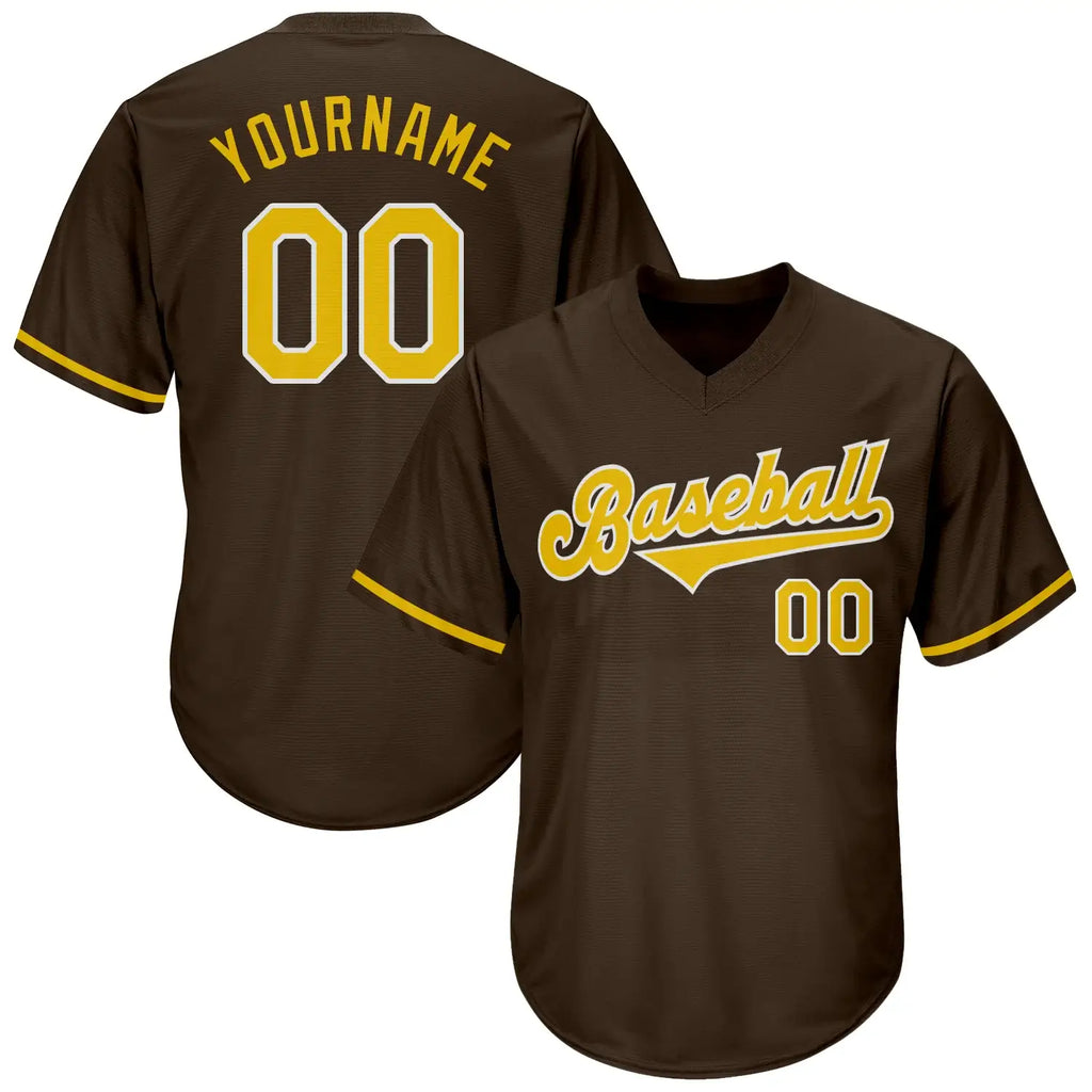 Custom Throwback Baseball Jersey Brown Gold White Sublimation, Custom Name Number, Men Youth Unisex