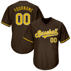 Custom Throwback Baseball Jersey Brown Gold White Sublimation, Custom Name Number, Men Youth Unisex