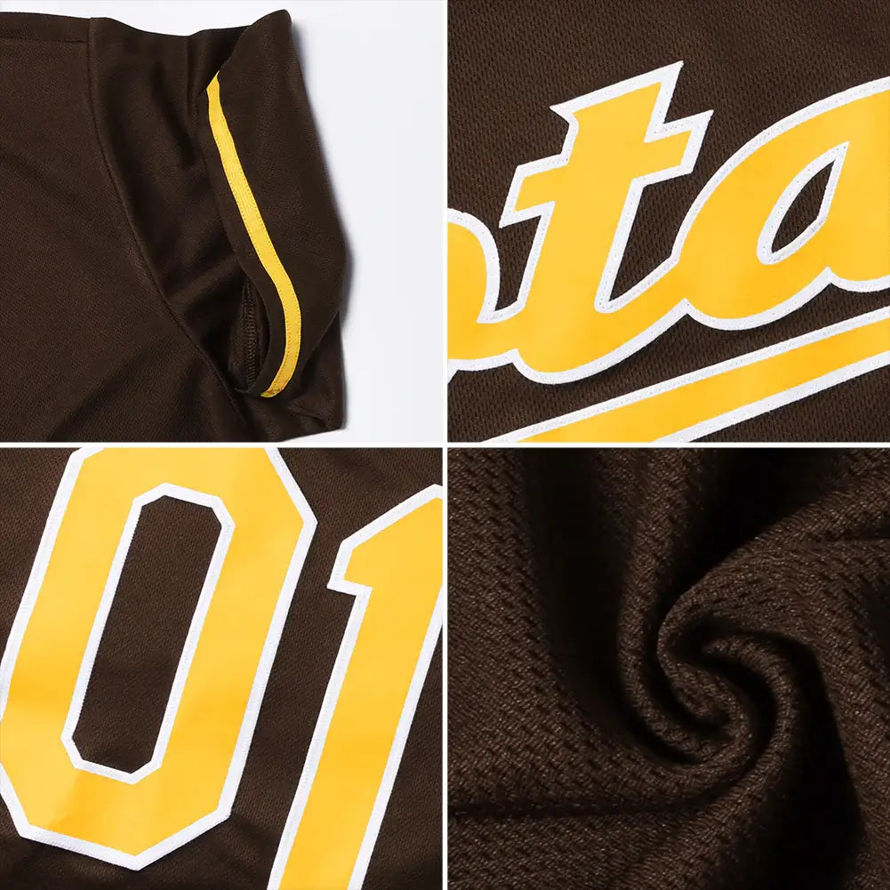 Custom Throwback Baseball Jersey Brown Gold White Sublimation, Custom Name Number, Men Youth Unisex