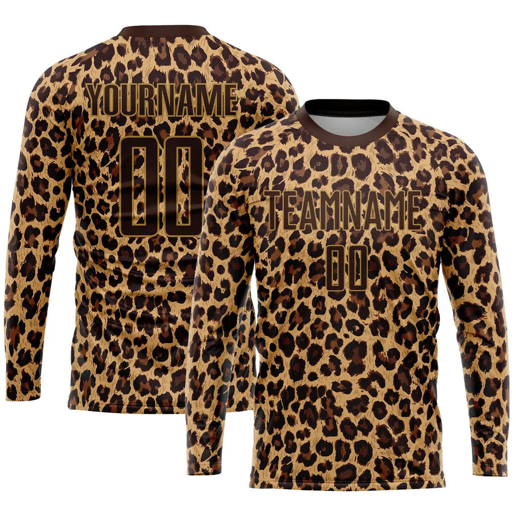 Custom Soccer Jersey Brown Old Gold Leopard Sublimation, Team Uniform Kit, Custom Name Number, Unisex Men Women Youth