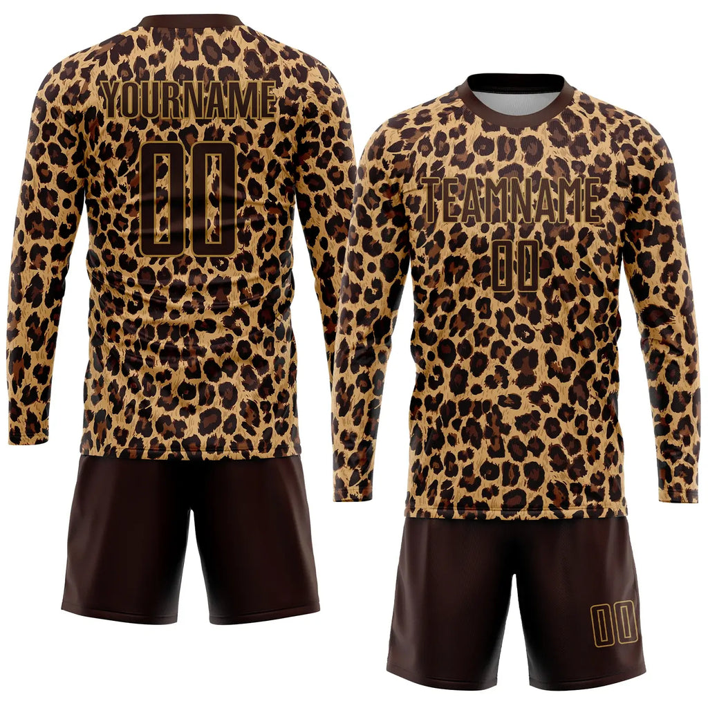 Custom Soccer Jersey Brown Old Gold Leopard Sublimation, Team Uniform Kit, Custom Name Number, Unisex Men Women Youth
