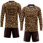 Custom Soccer Jersey Brown Old Gold Leopard Sublimation, Team Uniform Kit, Custom Name Number, Unisex Men Women Youth