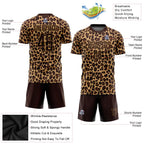 Custom Soccer Jersey Brown Old Gold Leopard Sublimation, Team Uniform Kit, Custom Name Number, Unisex Men Women Youth