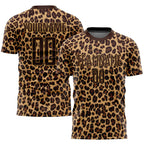 Custom Soccer Jersey Brown Old Gold Leopard Sublimation, Team Uniform Kit, Custom Name Number, Unisex Men Women Youth