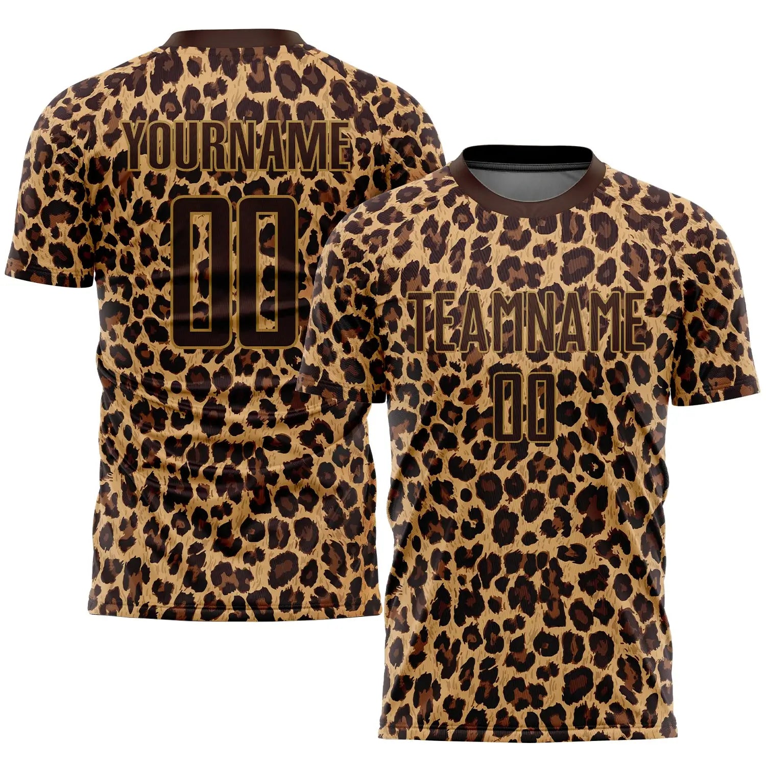 Custom Soccer Jersey Brown Old Gold Leopard Sublimation, Team Uniform Kit, Custom Name Number, Unisex Men Women Youth