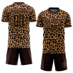Custom Soccer Jersey Brown Old Gold Leopard Sublimation, Team Uniform Kit, Custom Name Number, Unisex Men Women Youth