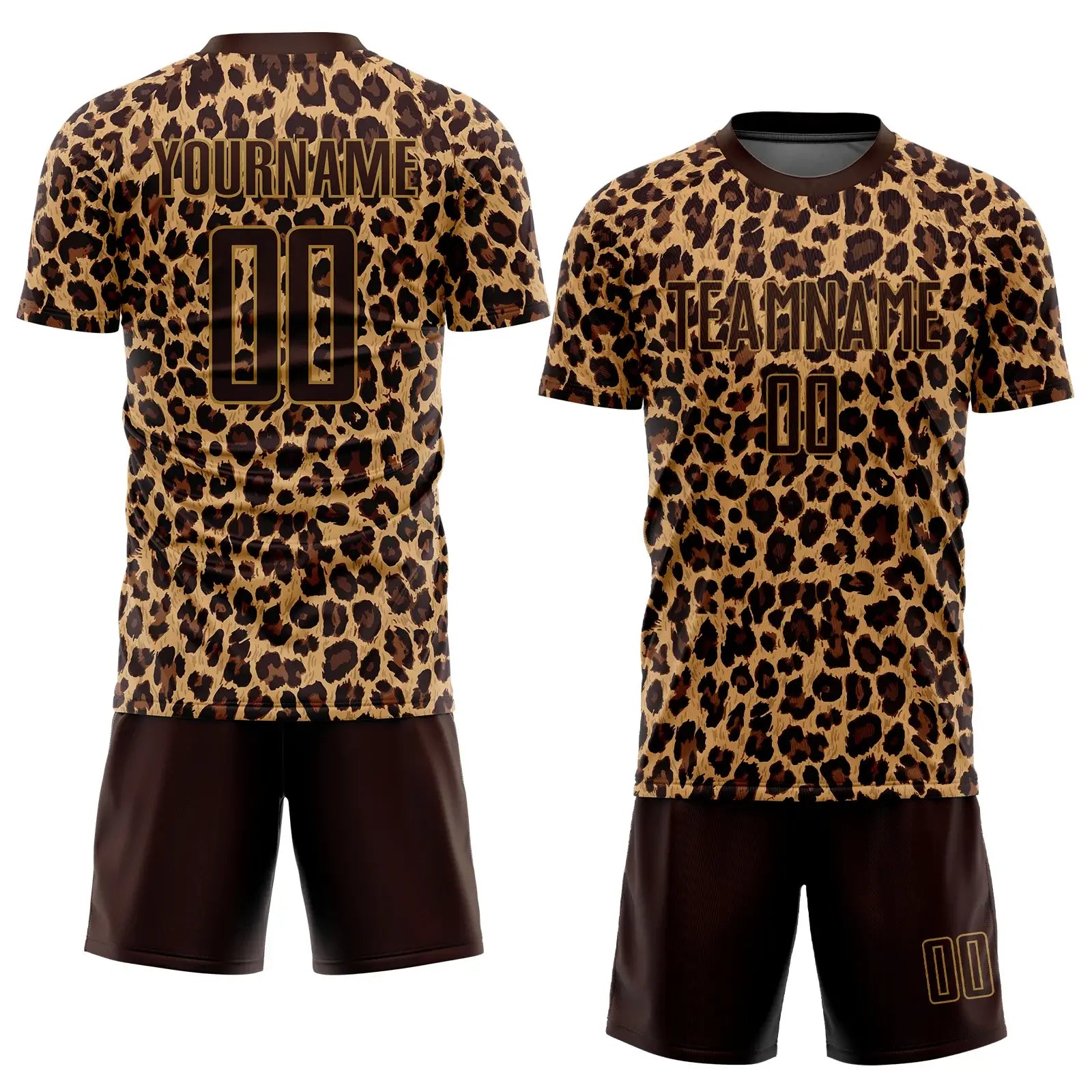 Custom Soccer Jersey Brown Old Gold Leopard Sublimation, Team Uniform Kit, Custom Name Number, Unisex Men Women Youth