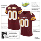 Custom Mesh Football Jersey Burgundy White Gold Pro Style Sublimation, Custom Name Number, Men Youth Unisex