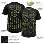 Custom 2-Button Softball Jersey American Flag Salute To Service Camo Black Old Gold Sublimation, Custom Name Number, Women Girls Unisex Youth