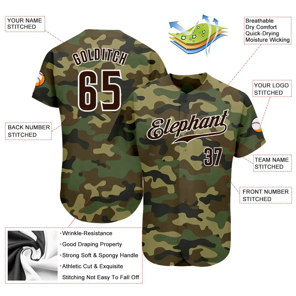 Custom Baseball Jersey Camo Brown White Sublimation, Custom Name Number, Men Youth Unisex