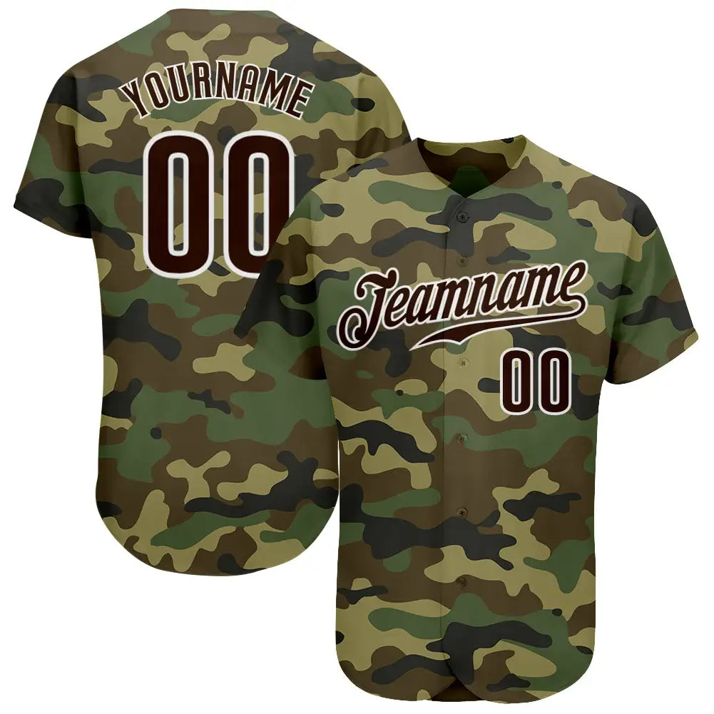 Custom Baseball Jersey Camo Brown White Sublimation, Custom Name Number, Men Youth Unisex