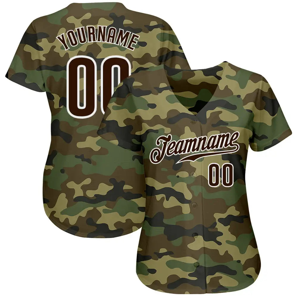 Custom Baseball Jersey Camo Brown White Sublimation, Custom Name Number, Men Youth Unisex