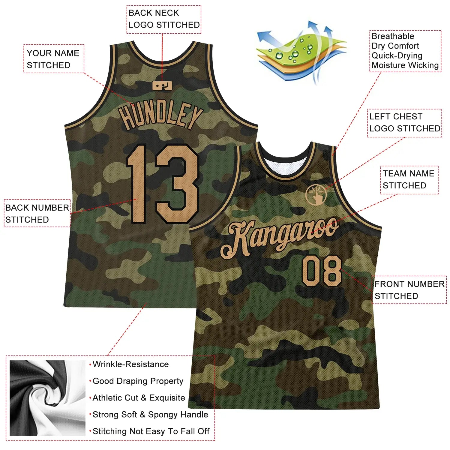 Custom Basketball Jersey Camo Old Gold Black Sublimation, Team Uniform Kit, Custom Name Number, Unisex Men Women Youth