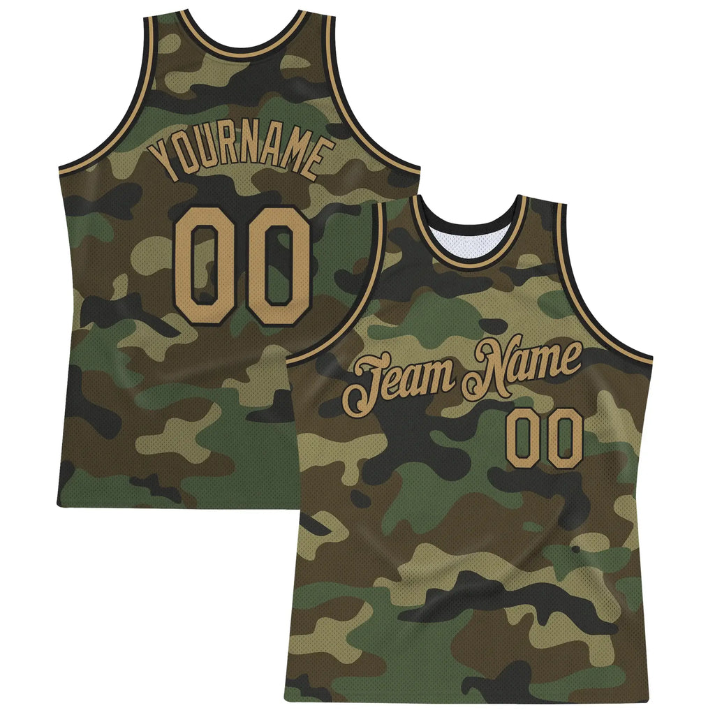 Custom Basketball Jersey Camo Old Gold Black Sublimation, Team Uniform Kit, Custom Name Number, Unisex Men Women Youth