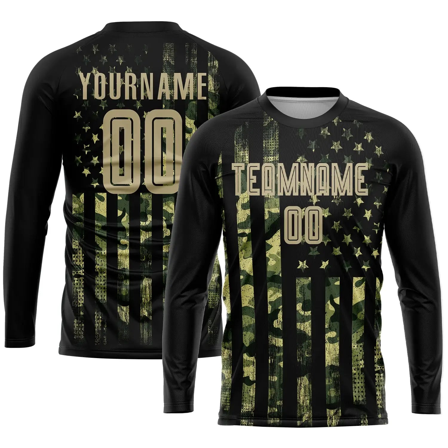 Custom Soccer Jersey Camo Vegas Gold Black American Flag Fashion Sublimation, Team Uniform Kit, Custom Name Number, Unisex Men Women Youth