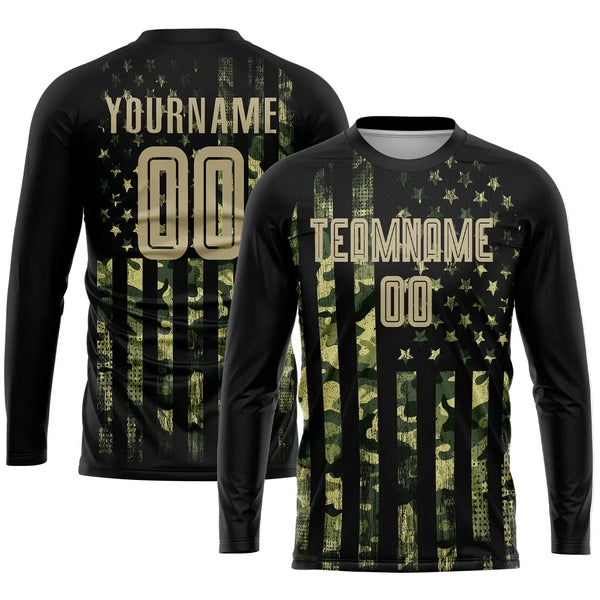 Custom Soccer Jersey Camo Vegas Gold Black American Flag Fashion Sublimation, Team Uniform Kit, Custom Name Number, Unisex Men Women Youth