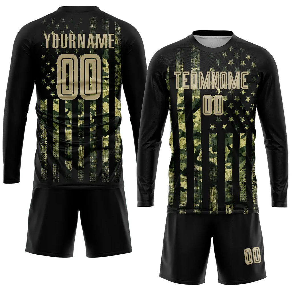 Custom Soccer Jersey Camo Vegas Gold Black American Flag Fashion Sublimation, Team Uniform Kit, Custom Name Number, Unisex Men Women Youth