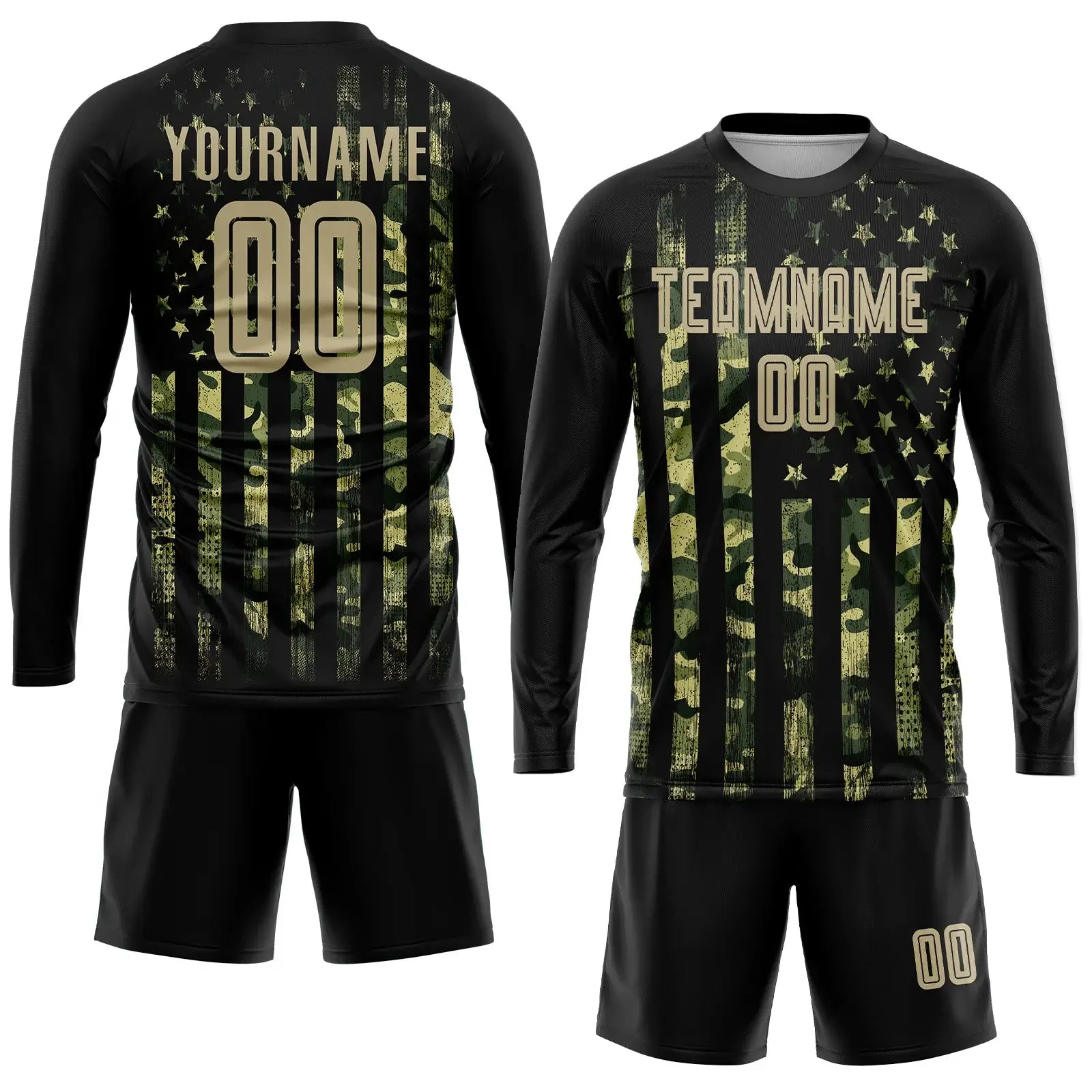 Custom Soccer Jersey Camo Vegas Gold Black American Flag Fashion Sublimation, Team Uniform Kit, Custom Name Number, Unisex Men Women Youth