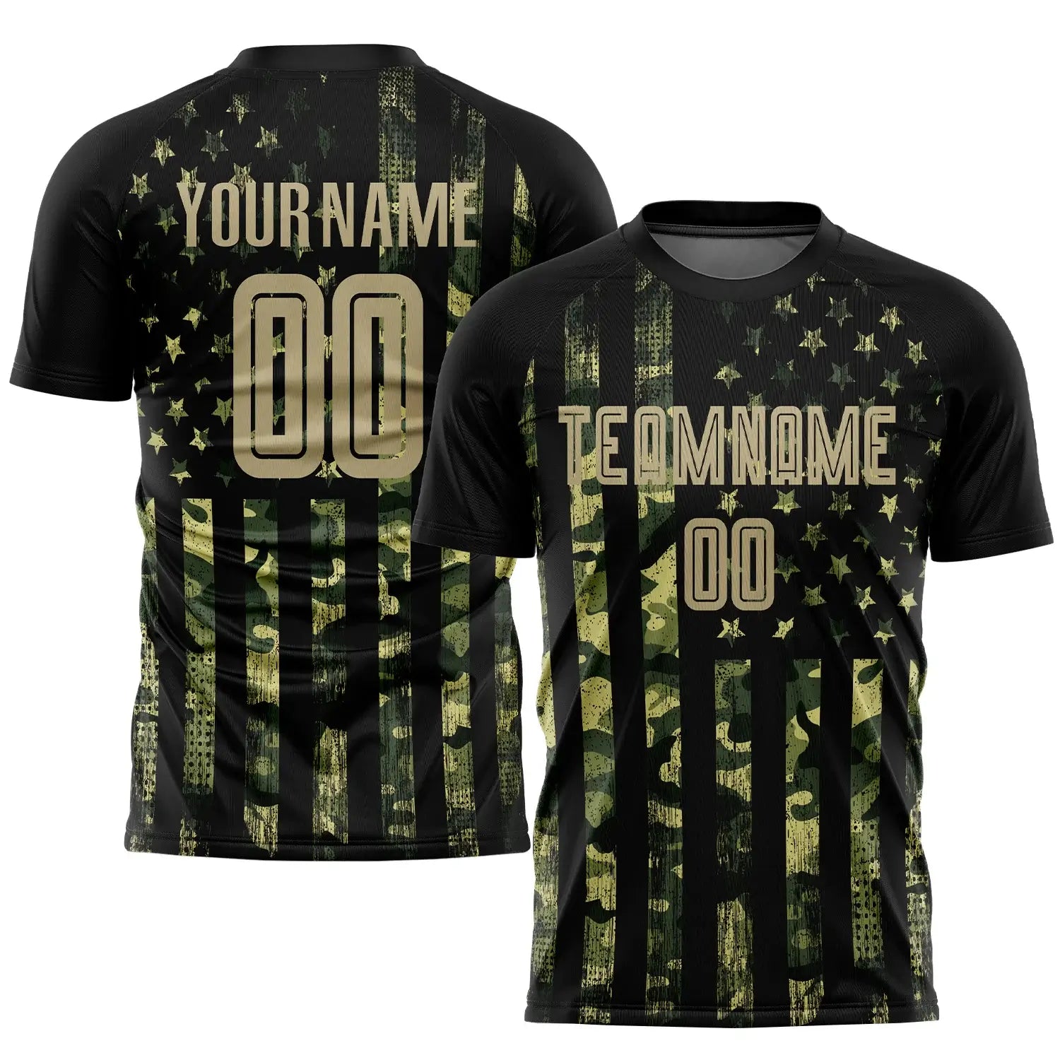 Custom Soccer Jersey Camo Vegas Gold Black American Flag Fashion Sublimation, Team Uniform Kit, Custom Name Number, Unisex Men Women Youth